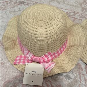 Max Studio Kids Beige Hat with Pink Ribbon